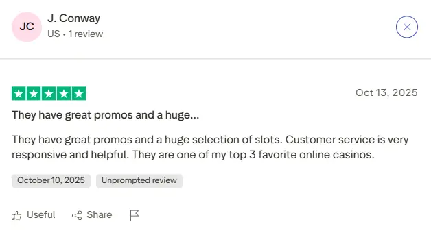 Detailed customer review summarizing a top-notch experience with Adrenaline Casino